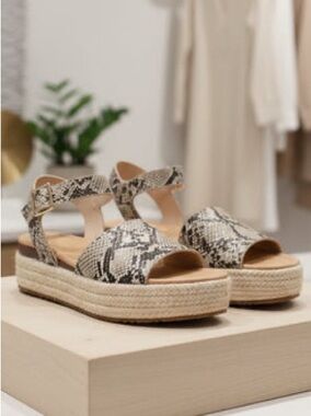 Beige Snake Print Espadrille Platform Sandals